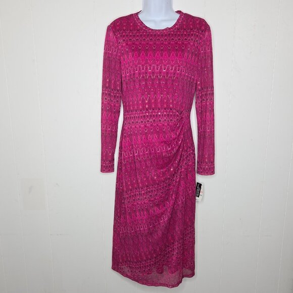 International Concepts Womens Fushia Geometric Gathered Front Mid Dress Size 10 - Picture 1 of 12